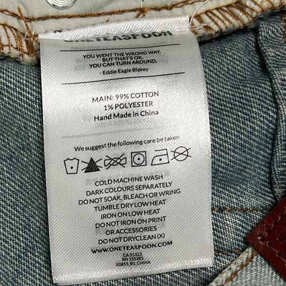 One Teaspoon Frankies Long Length Button Fly Fringe‎ Blue Jean Shorts Size 25 - Picture 12 of 13